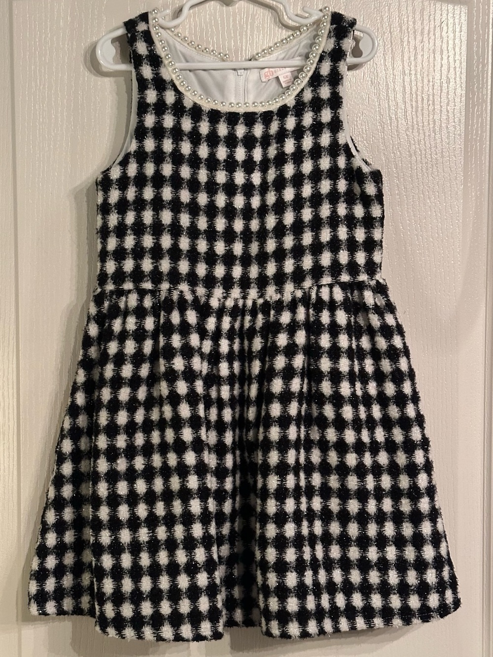 GB Girls Black White Tweed Pearl Dress 6X